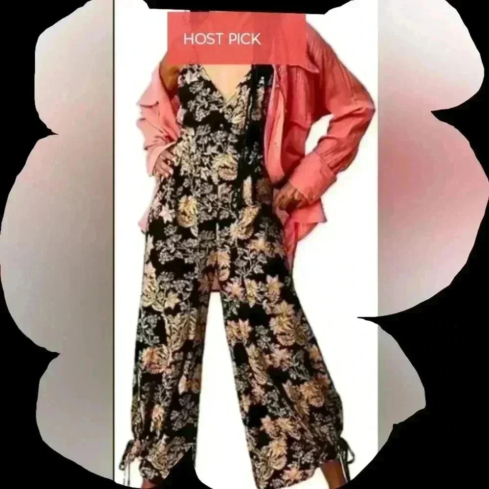 Free People Women's Stand Out Printed One-Piece, Black Combo,NWT